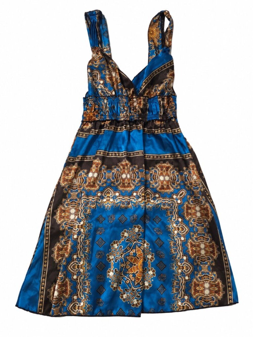 Co-Me Como Women's Satin Sleep Dress Blue Paisley Nightgown Size S